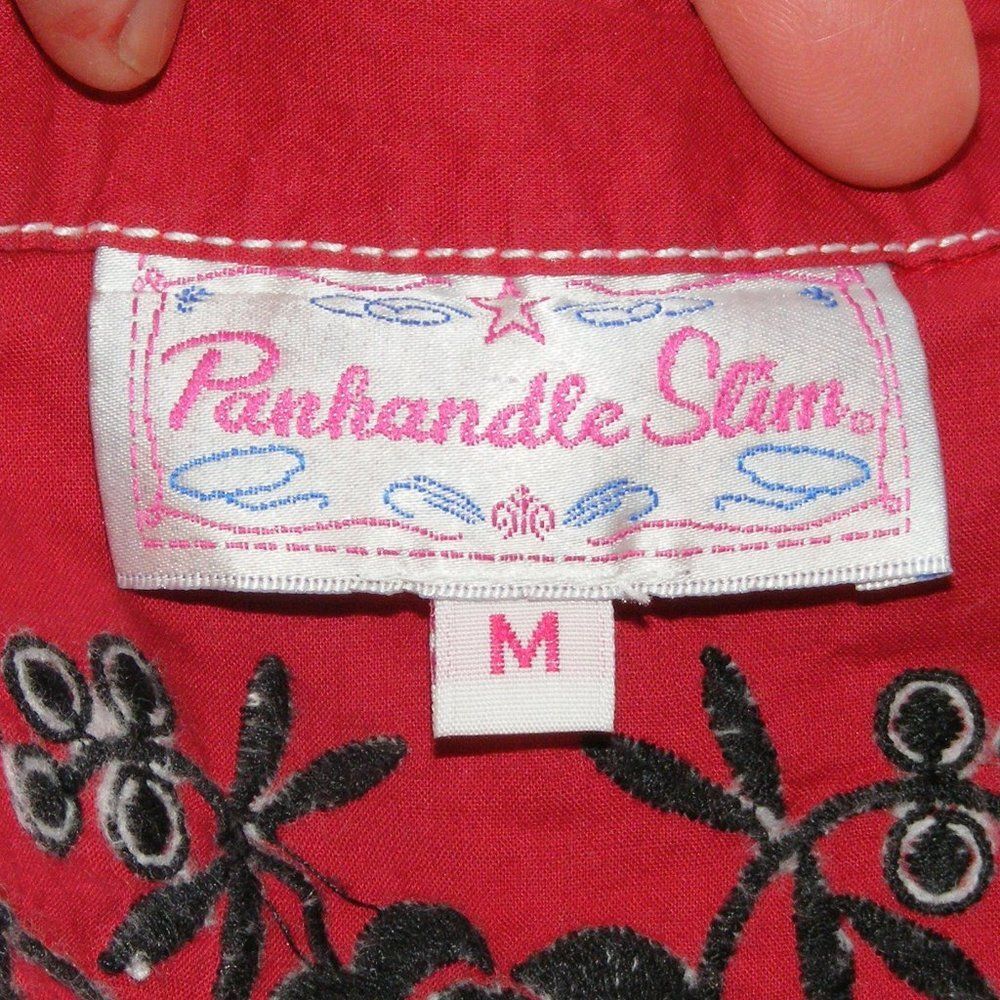 PANHANDLE SLIM Embroidered Blouse, M, Red, Snap front, Long sleeves - Picture 7 of 8